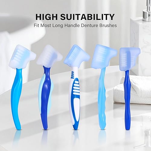 Miniatura 5 de Anbbas Juego de cepillos de doble cerdas para dentaduras postizas con funda para el cuidado de la dentadura, herramienta limpiadora de dientes