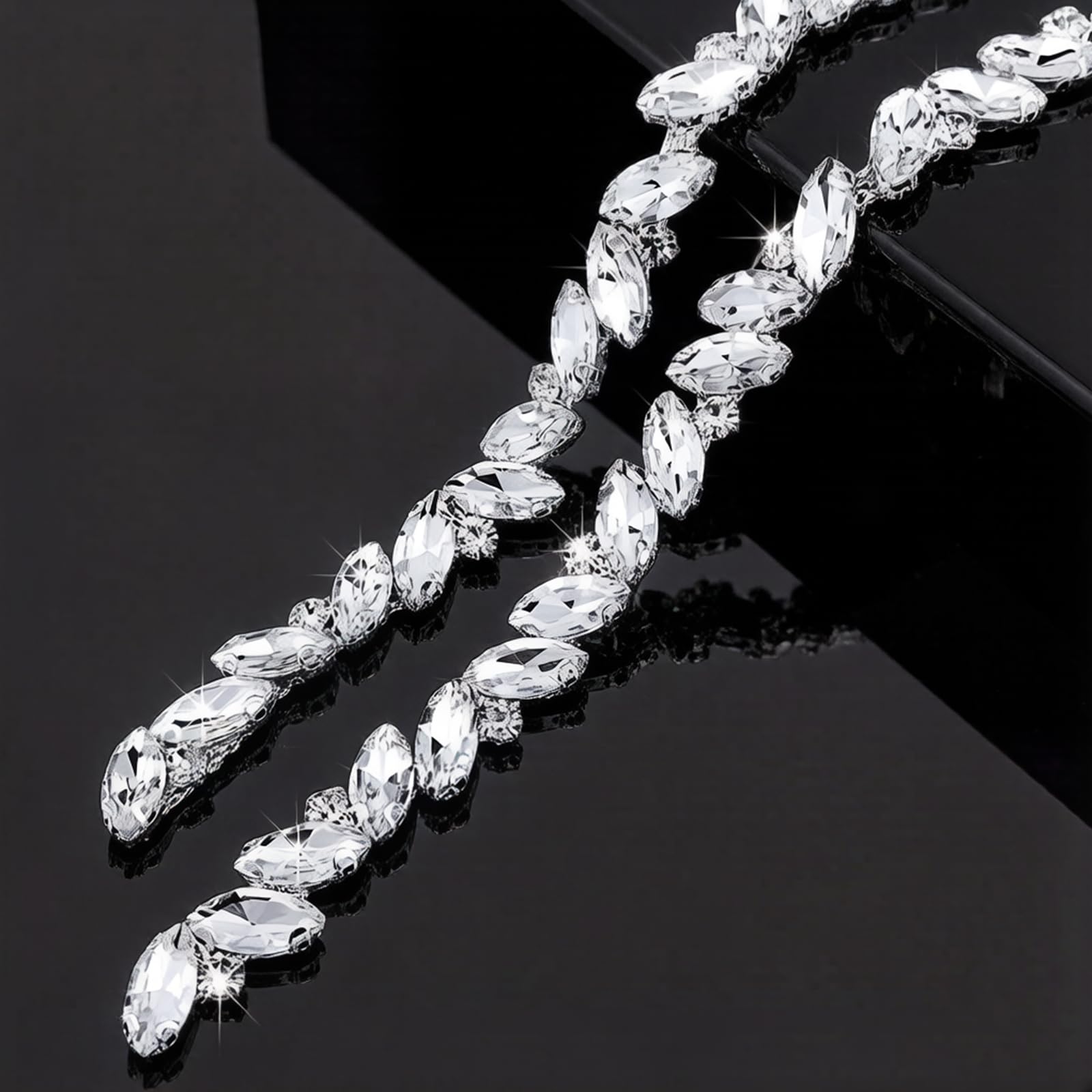 Photo 1 of 1 Yard Rhinestone Trim Diamond Crystal Rhinestone Strap Chain Sparkly Applique for Wedding Party Decoration & Bridal Costume Embellishment Clothing Accessories