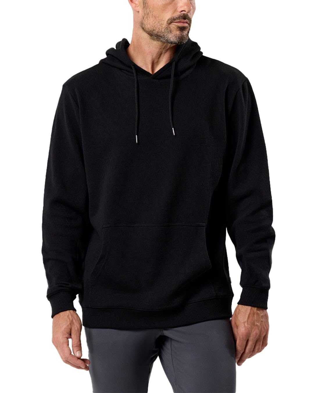 INTO THE AM Waffle Knit Pullover Hoodie for Men S-4XL Slim Fit Fall Knitted Waffleknit Textured Thermal Hooded Sweater