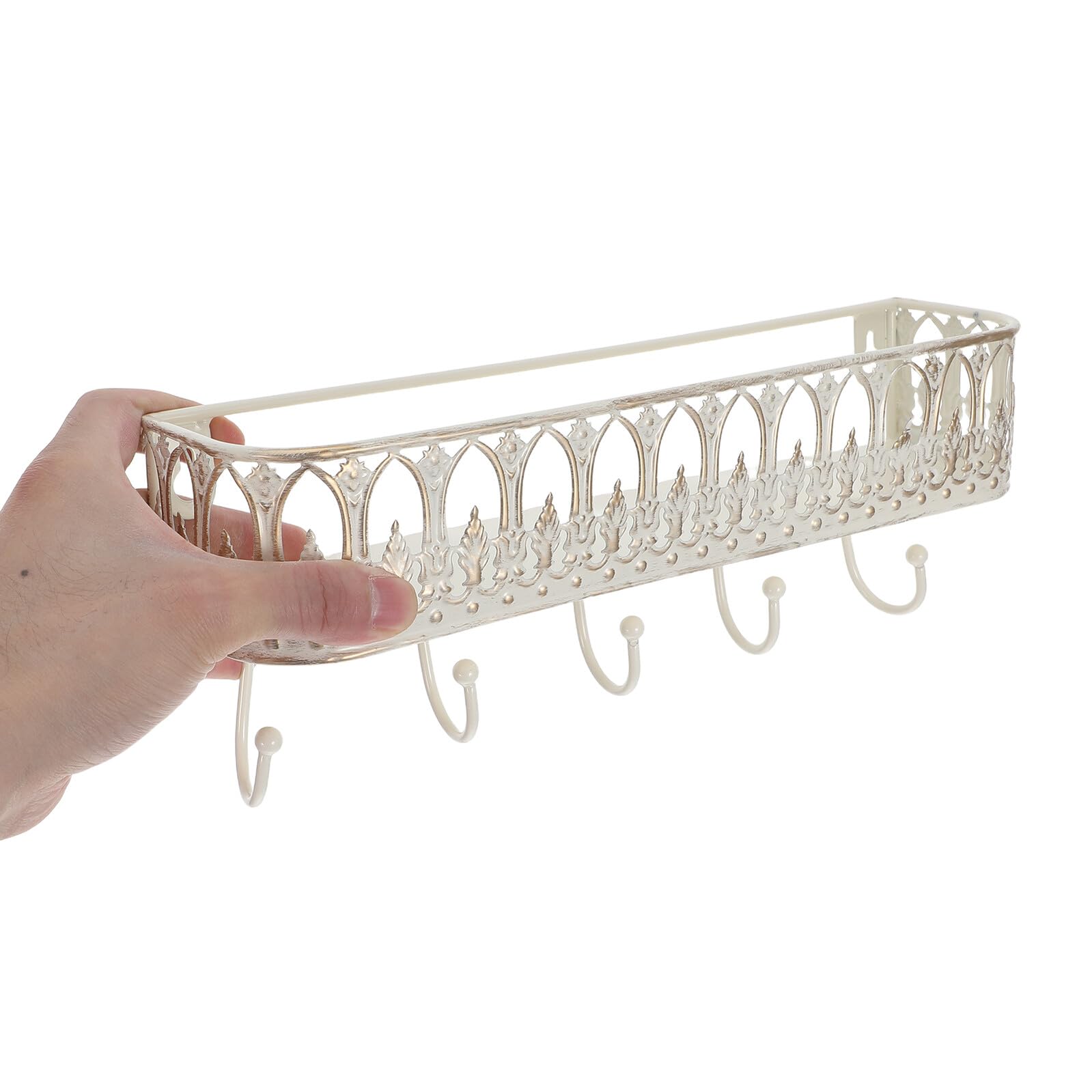 SHINEOFI Portachiavi da Parete Vintage in Ferro Bianco con Struttura Robusta e Ganci Metallici, per Ingresso e Soggiorno, Dimensioni 30,5x11,5x7 Cm