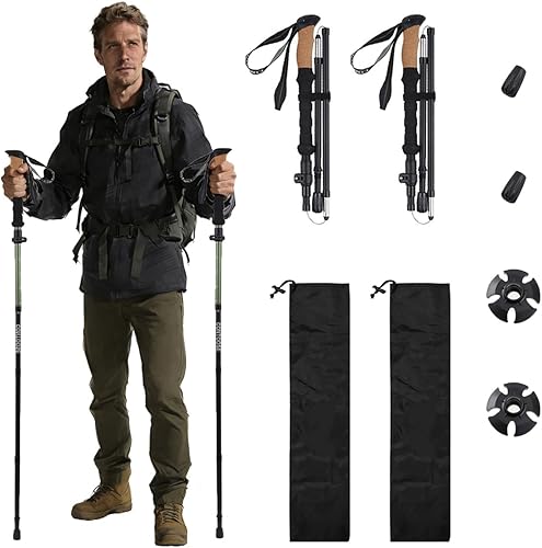 Miniatura 10 de FireHiking Bastones de senderismo ultraligeros 7075 de aluminio plegables de senderismo bastones portátiles compactos Verde,Verde - 2 piezas,Naranja