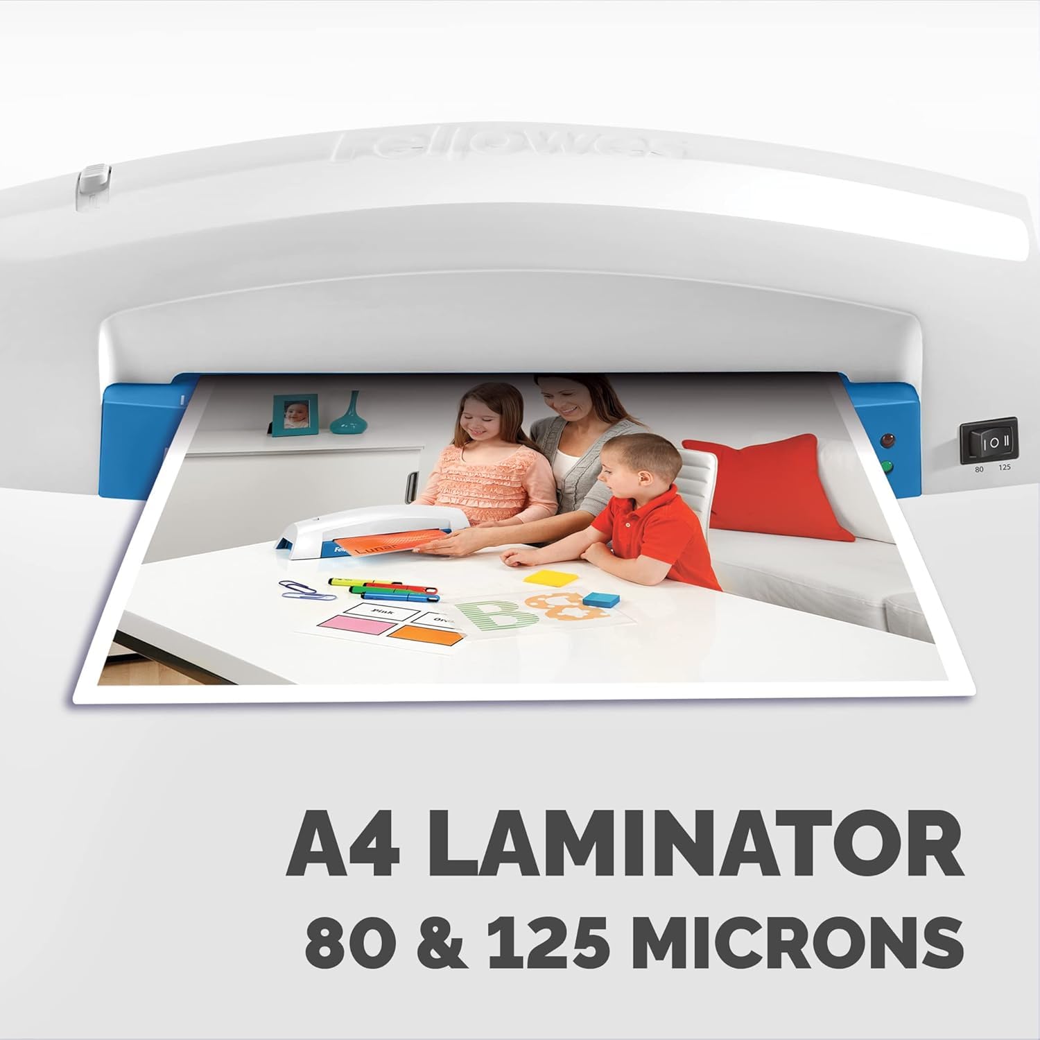 Fellowes Lunar+ bez dżemu laminator A4 do użytku domowego - 4-minutowy czas nagrzewania - 80-125 mikronów - niebieski
