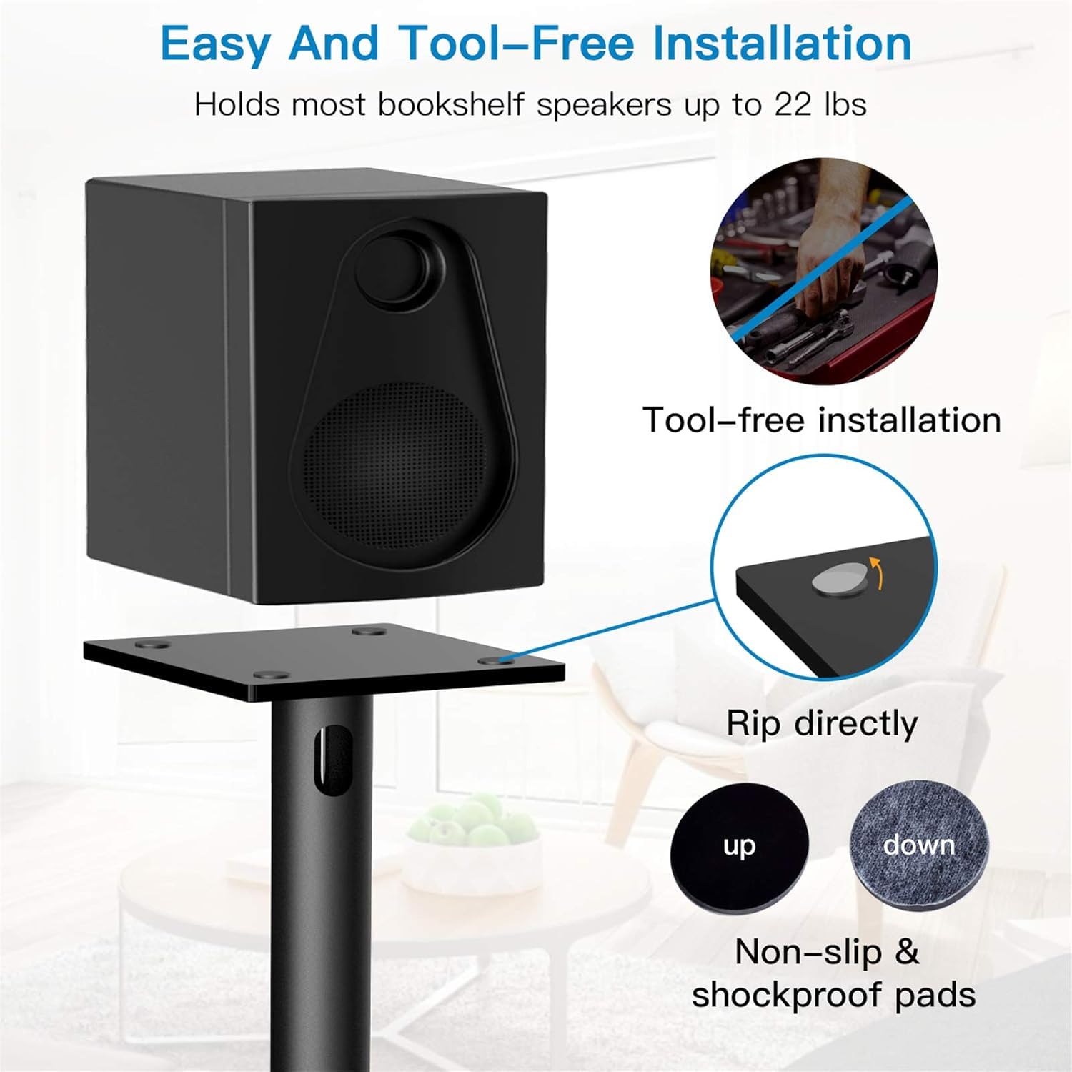 PERLESMITH Supporti universali da pavimento da 60 cm per altoparlanti Surround Sound, Klipsch, Sony, Edifier, Yamaha, Polk e altri diffusori da scaffale, peso fino a 10 kg – 1 paio