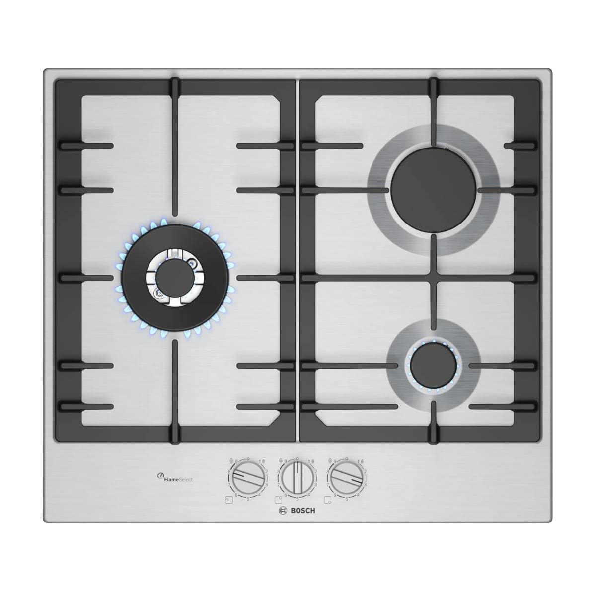Bosch PCC6A5I90, Series 6, Gas Hob, 3 Burners, 60 cm, Stainless Steel