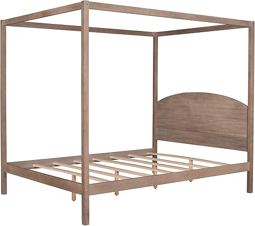 Miniatura 6 de Harper &amp; Bright Designs Cama con dosel Queen con cabecera y soporte de listones, cama con dosel de 4 postes tamaño Queen, marco de cama de