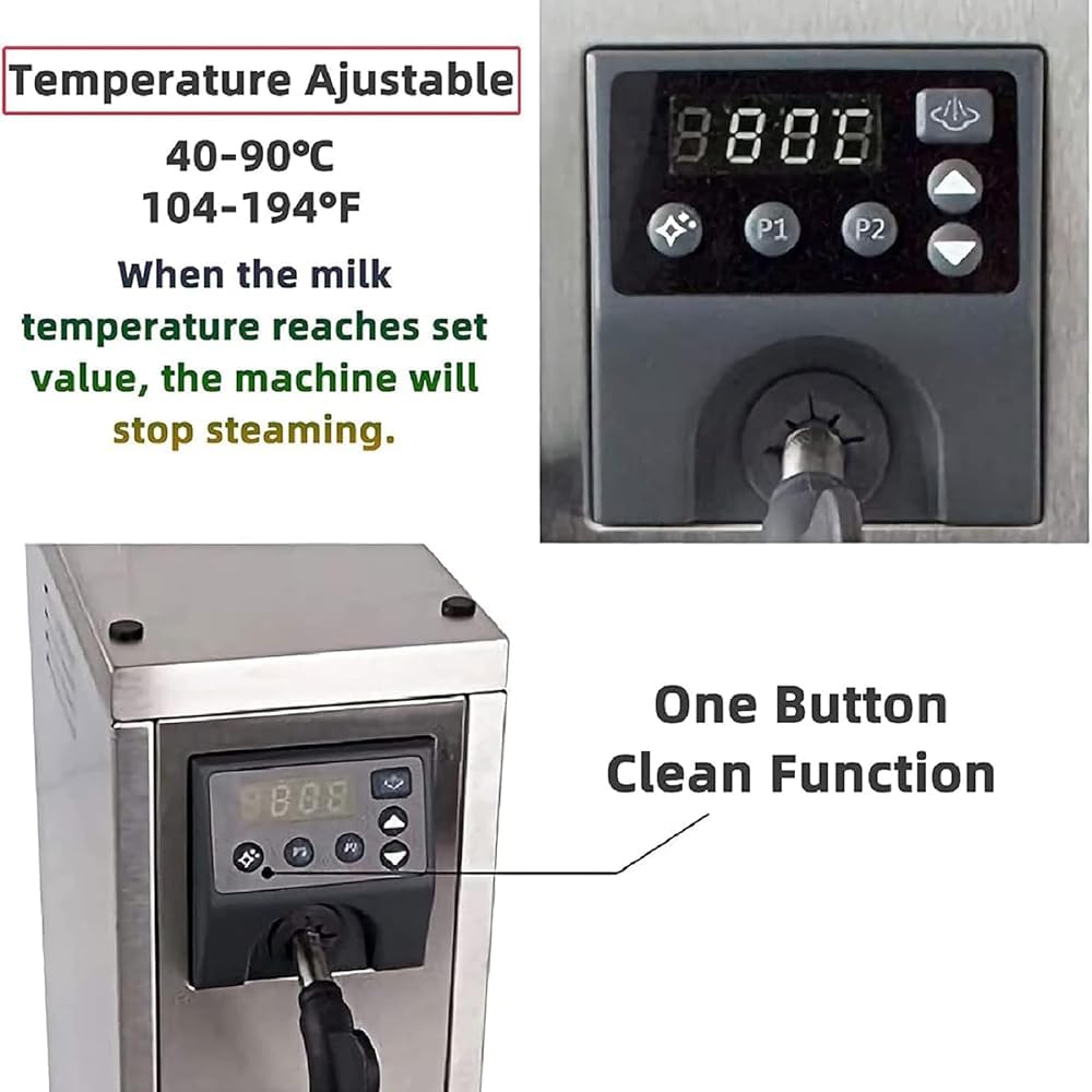 Espumador de leche, máquina automática de espuma de café con función de memoria, acero inoxidable, rango de temperatura de 40 °C a 90 °C, 1450 W