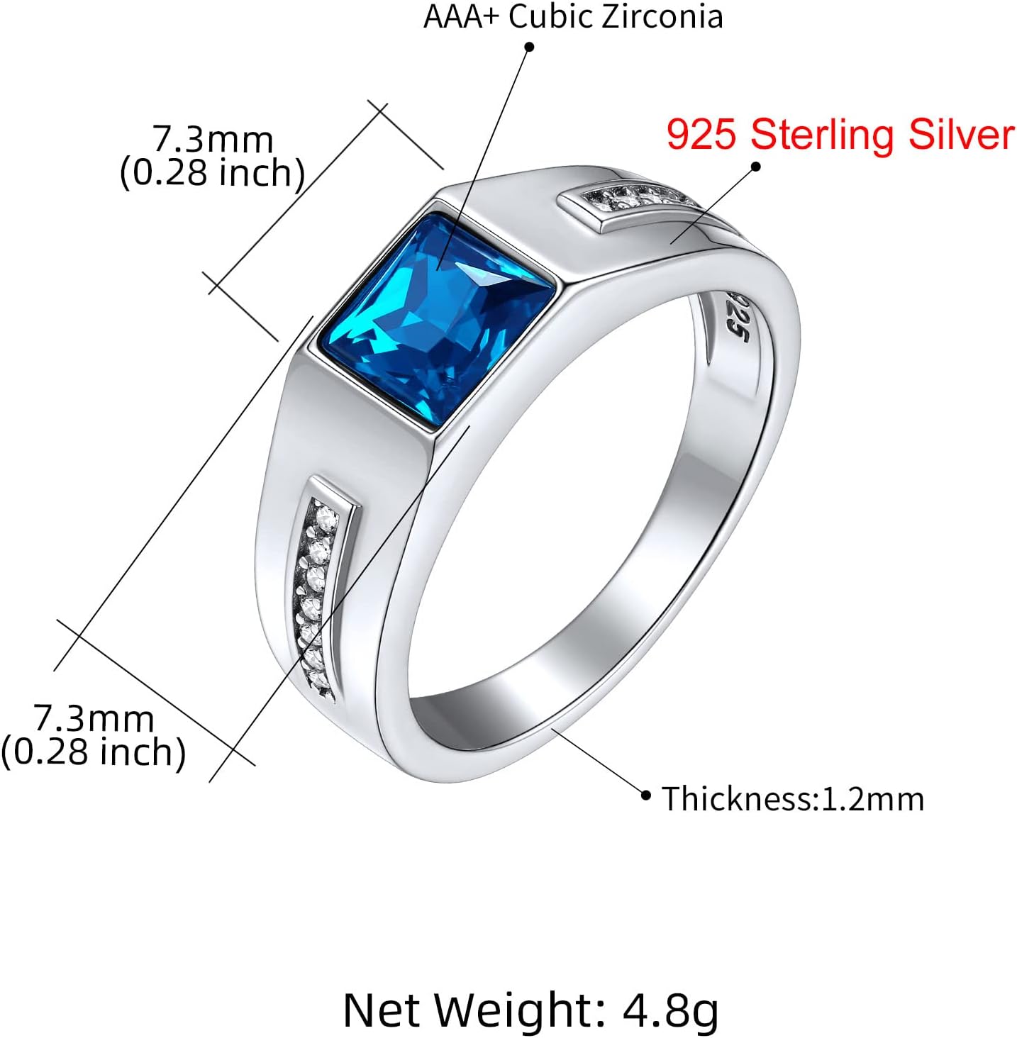 GoldChic Jewelry Silver Signet Rings Crystal Ring for Women Men, Personalized Stainless Steel Pinky Ring with Blue Topaz Black Onxy Birthstone Statement Ring - Image 7