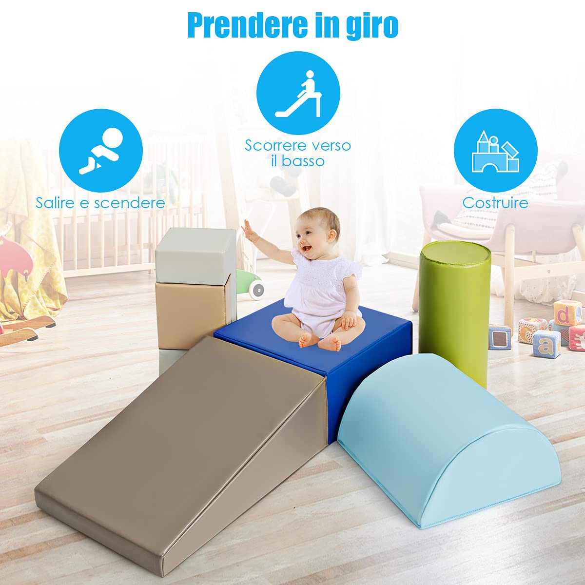 RELAX4LIFE Set di 6 Blocchi per Bambini in Schiuma Morbida, Set da Gioco per Arrampicarsi e Gattonare, Centro di Attività (Modello 2)