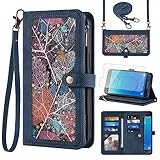 Phone Case for Samsung Galaxy J2 Pure J2 Core 2018 2020 J 2 Dash 2J Shine 2019 Wallet Cover With Screen Protector Wrist Strap Leather Flip Pattern Zipper Card Holder J2Core J2Dash J2Pure SM-J260A Blue -  Asuwish
