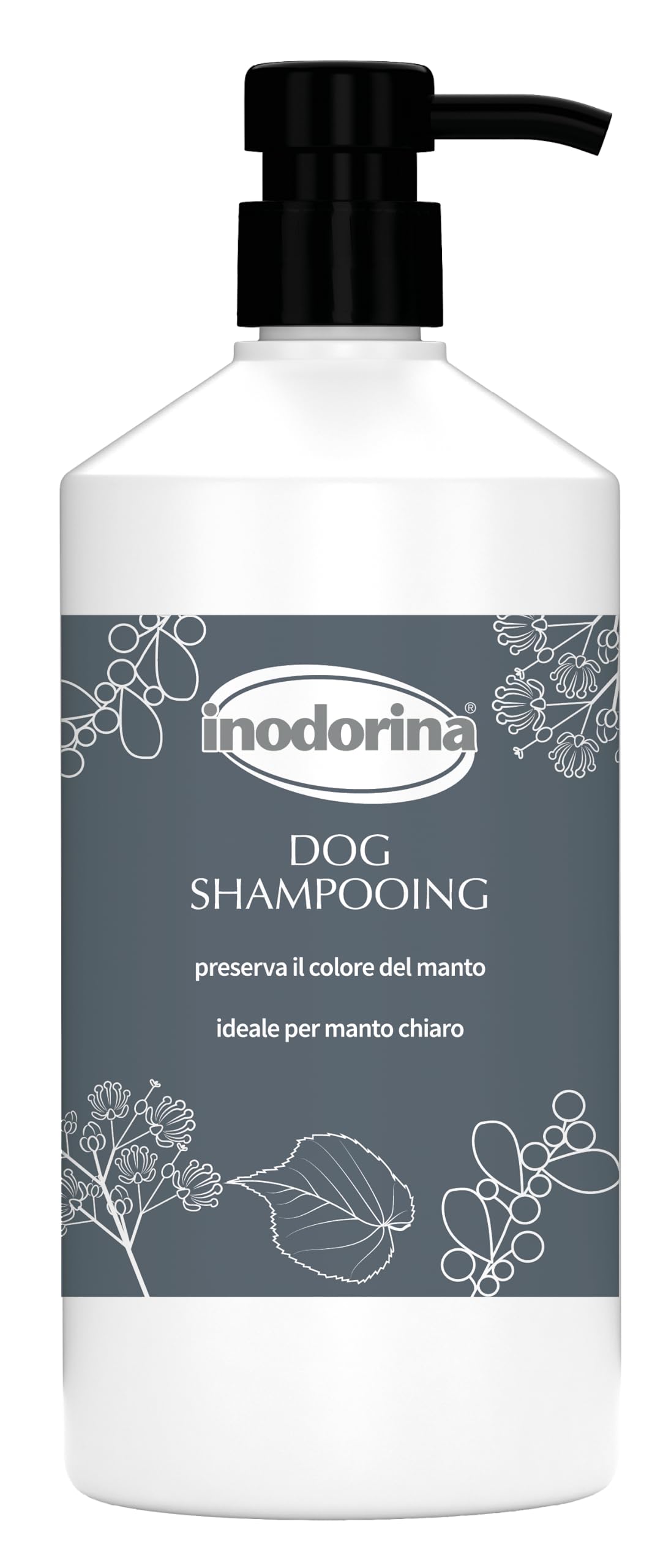 Inodorina, Shampoo para Perros, Champú para Pelaje Blanco, Acción Blanqueadora, Calmante y Emoliente, Hidrata y Protege la Piel, con Extractos de Gayuba y Tilo, con Filtro UV, Sin Parabenos, 1 litro