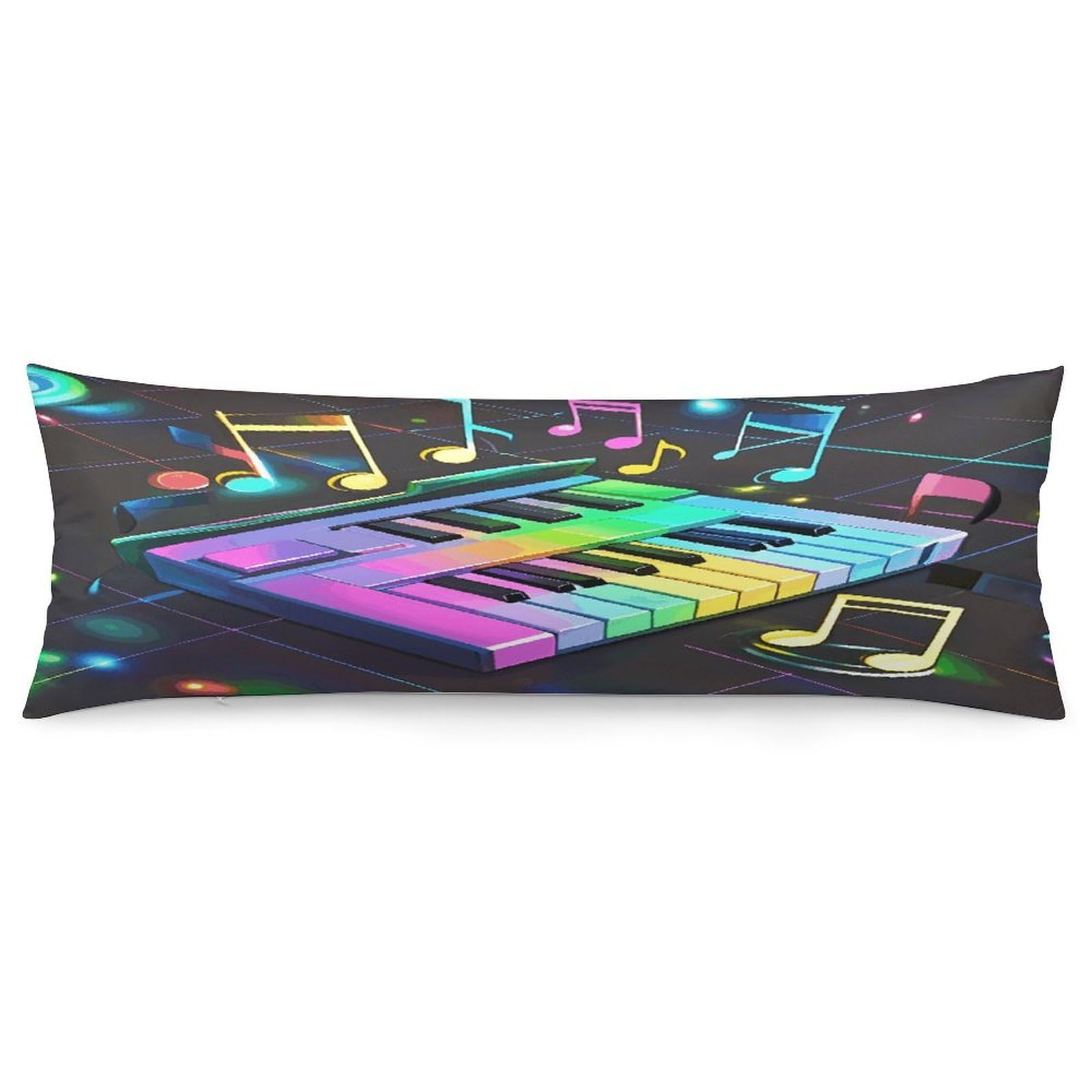 Colorful Piano Keyboard Music Note Pillowcase Decorative Long Body Pillow Case Soft Breathable Body Pillow Cover Modern Large Pillowcase Cute Body Pillow Pillowcases for Bedroom Couch 18.9 X 53 Inch
