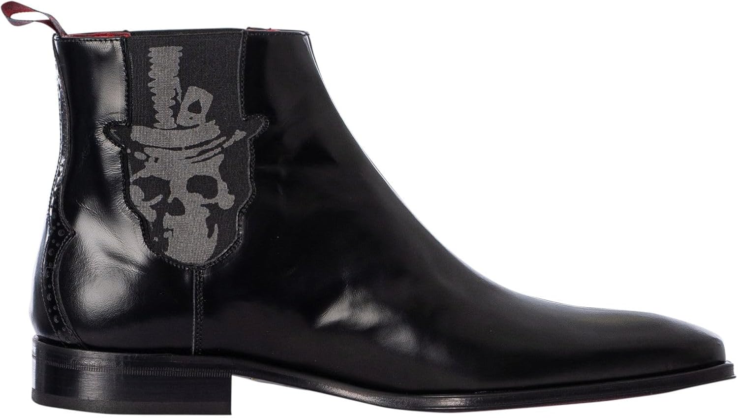 Jeffery West Men's Skull Polished Leather Chelsea Boots, Black, 13 US