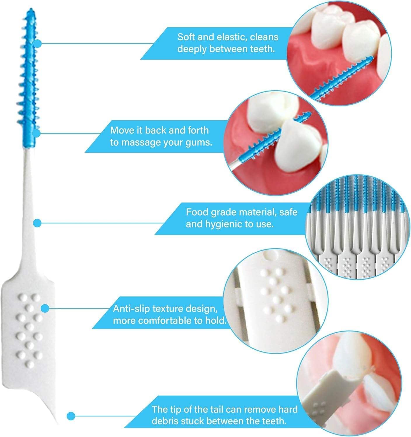 Silverflix Dental Toothpicks for Teeth Cleaning & Oral Care | Double-Sided Interdental Picks with Soft Grip | Removes Food Particles & Plaque | Portable Tooth Cleaning Sticks for Home, Office & Travel (40pcs ) 1