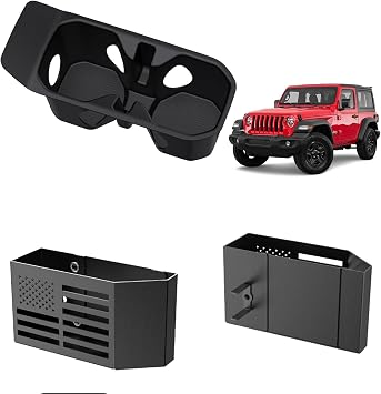 Metal Gear Shift Center Console Organizer Bundled with Cup Holder Insert for JL JLU 4xe 2025 2024 2023 2022 2021 2020 2019 2018& Gladiator JT 2020-2025 Interior Storage Accessories Shifter Storage Box
