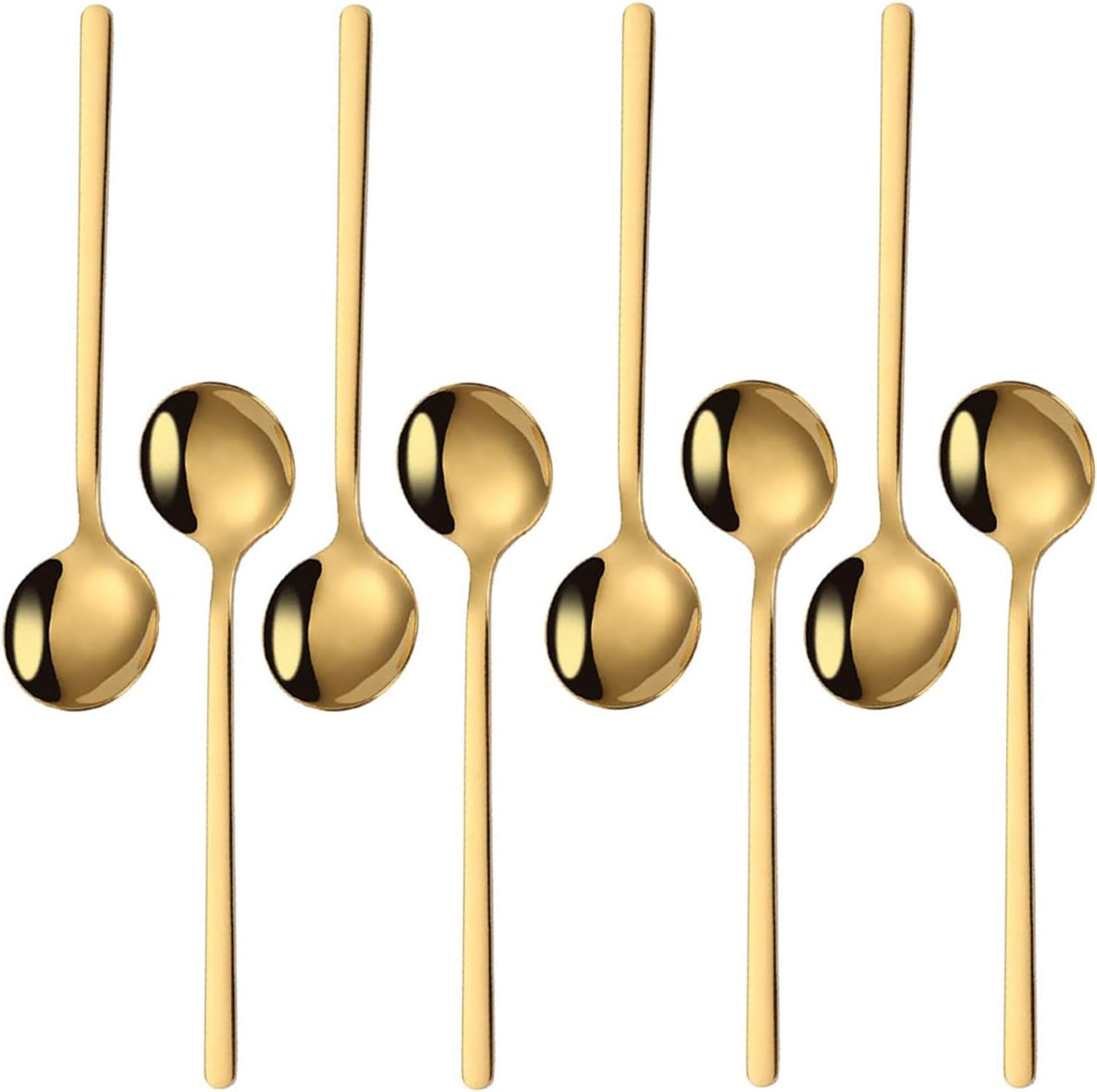 8-Piece Gold Coffee Spoons Set, 5.24-inch Small Stainless Steel Dessert Spoons, Food Grade SUS 304 Tea Spoons with Long Handle, Mirror Polished Stirring Spoons for Espresso, Dessert, Cake