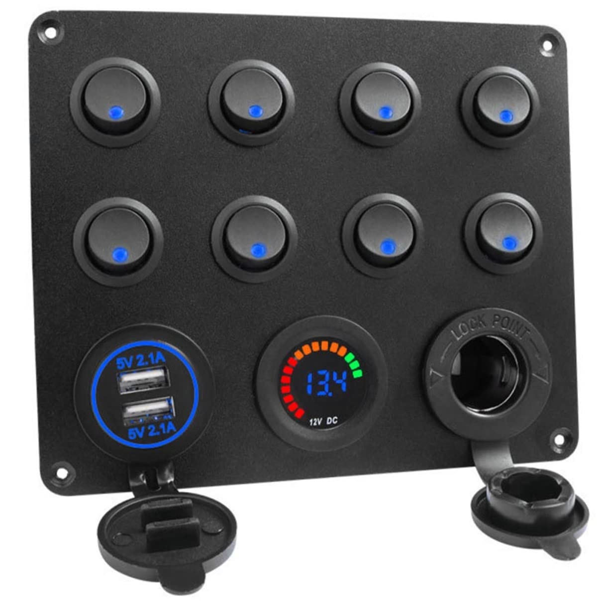 8 Gang Car Charging Panel Dual USB 4.2A Digital Voltmeter for Marine RV and Camping Use 12V-24V Automotive Control Board