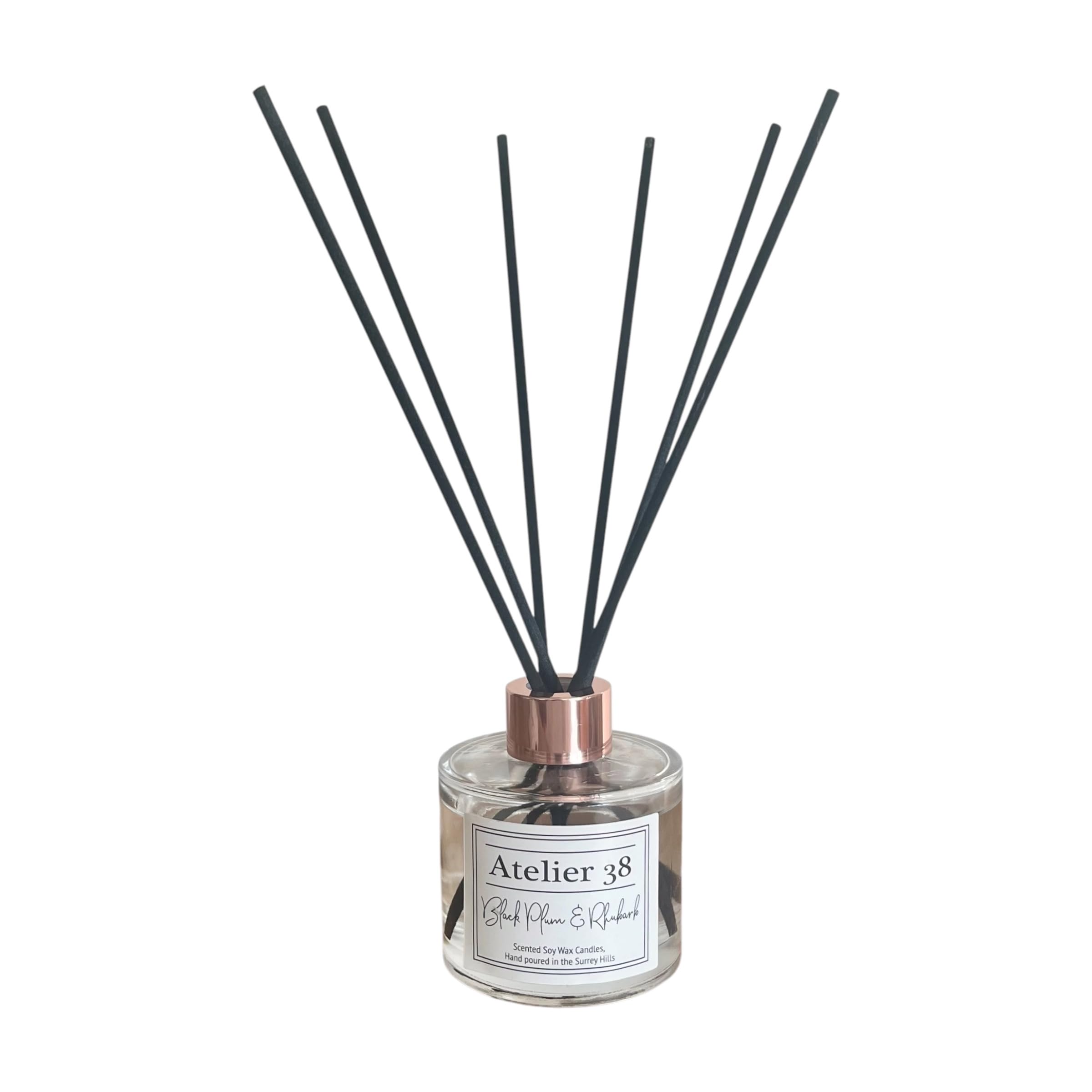 Atelier 38 Black Plum & Rhubarb Reed Diffuser for Home 120ml - Luxury Reed Diffusers for Home Fragrance, Long Lasting Air Diffuser & Bathroom Air Freshener - Home essential