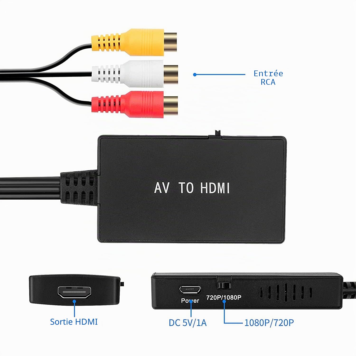 QGECEN Convertitore da RCA a HDMI, Adattatore RCA HDMI, Supporta PAL QGECEN Convertitore da RCA a HDMI, Adattatore RCA HDMI, Supporta PAL
