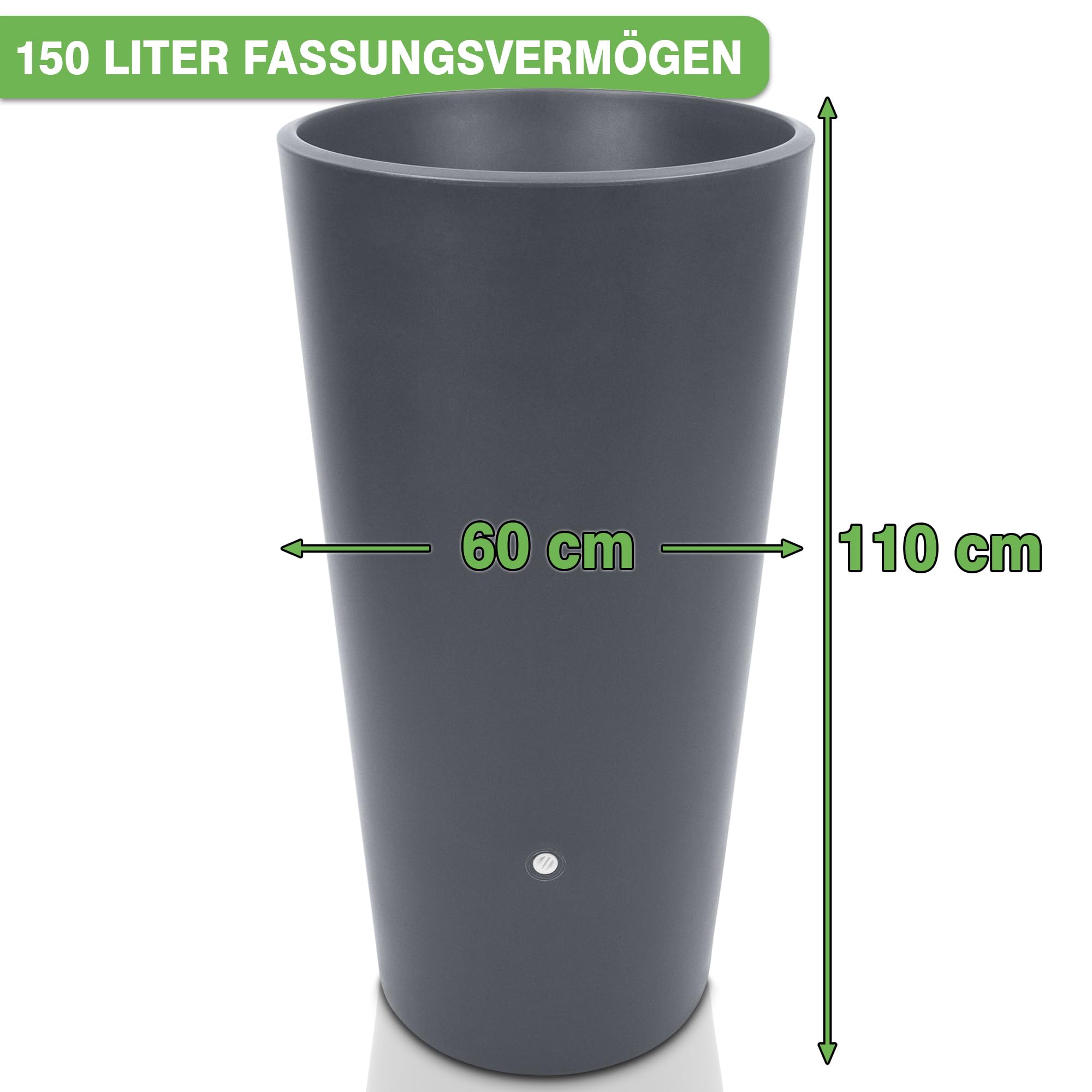 YourCasa Barril de lluvia de 150 litros [Aqua Flower] con rosca de metal y macetero, barril de lluvia de plástico, resistente a las heladas, depósito de agua de lluvia, depósito de agua de lluvia,