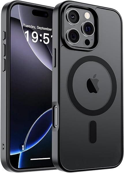 SUPFINE Magnetic for iPhone 16 Pro Max Case (Compatible with MagSafe) (Military Grade Drop Protection) Translucent Matte Shockproof Phone Cover, Black - 1