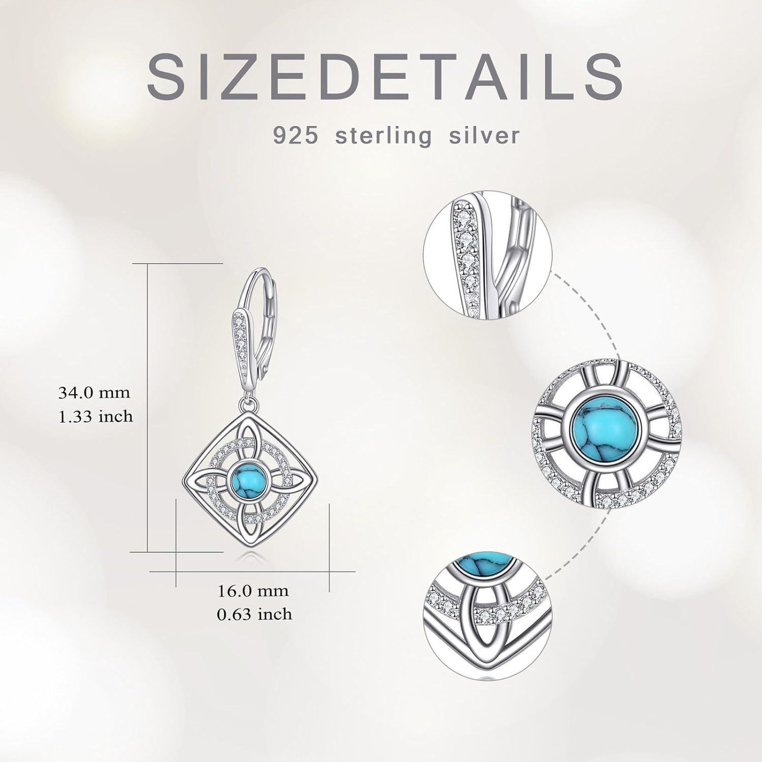 Sterling Silver Turquoise Celtic Knot Irish Women's Drop Earrings Turquoise Gemstone Dangle Earrings Birthday Gift Jewelry Thanksgiving Christmas for Her - Image 4
