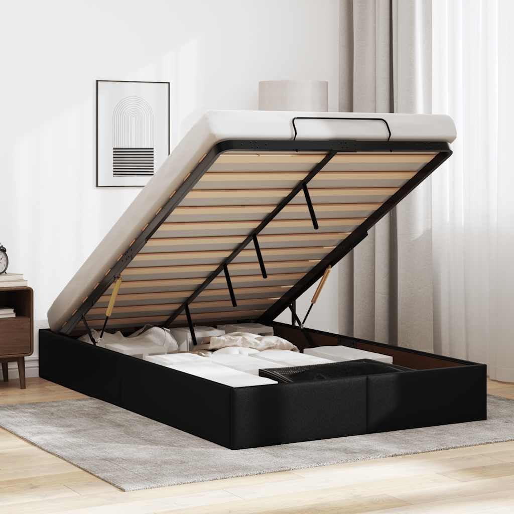 IKAYAA Letto Matrimoniale con Contenitore Struttura Letto 120 x 200 Letto Idraulico con Rete a Doghe e Telaio Letto Sollevabile con Contenitore-Nero-120 x 200 cm