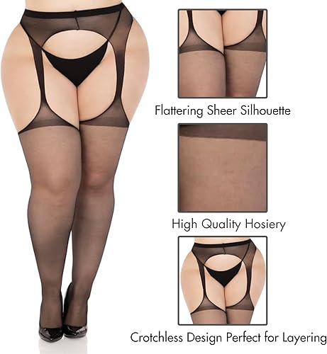 Miniatura 3 de Leg Avenue Womens High Waist Sheer Suspender Pantyhose Stockings