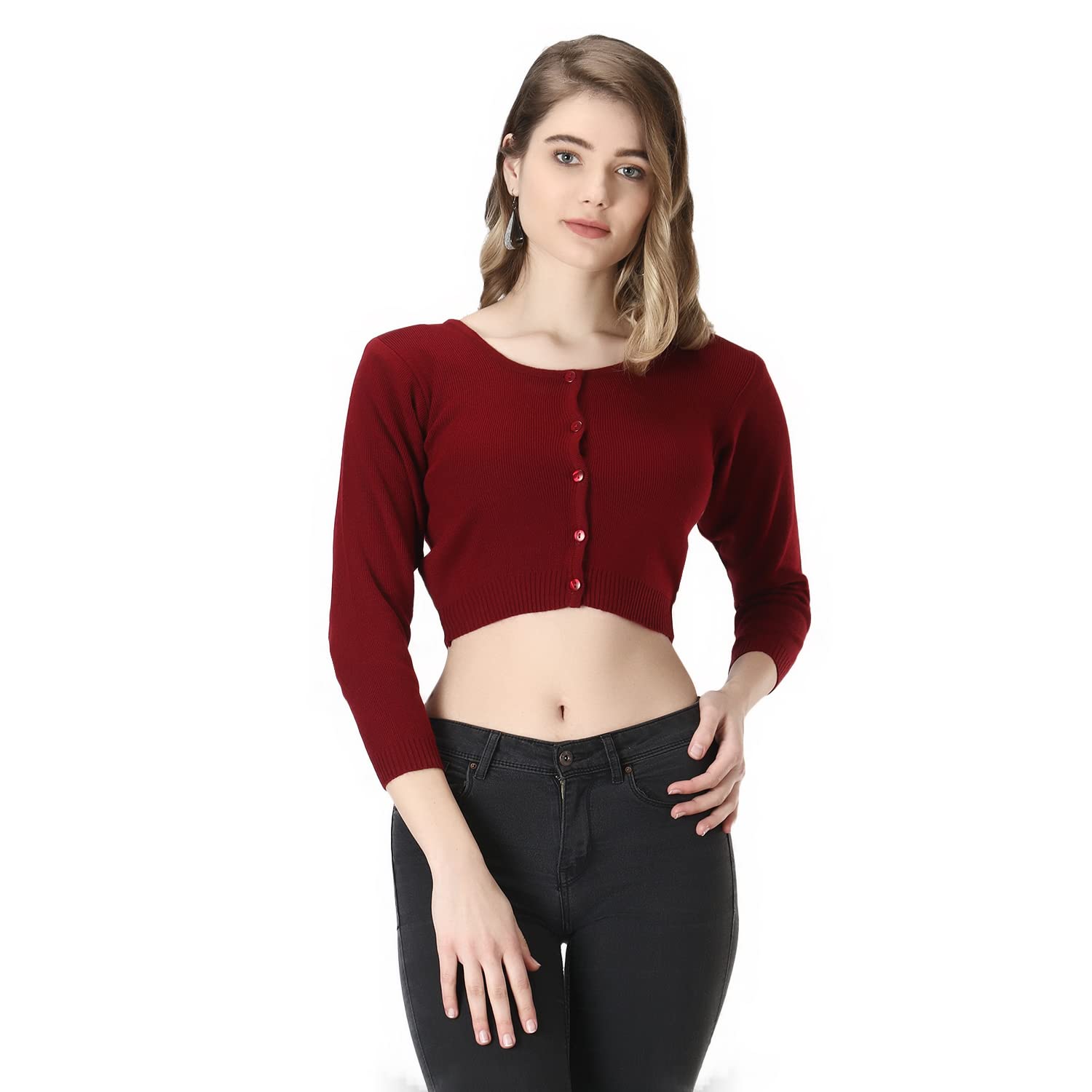 KNITCOWomen's Acrylic Round Neck Crop Top Sweater