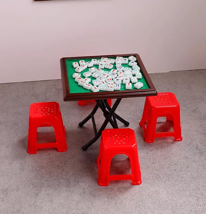 Set miniatura mesa y sillas Mahjong tradicional chino miniatura 3