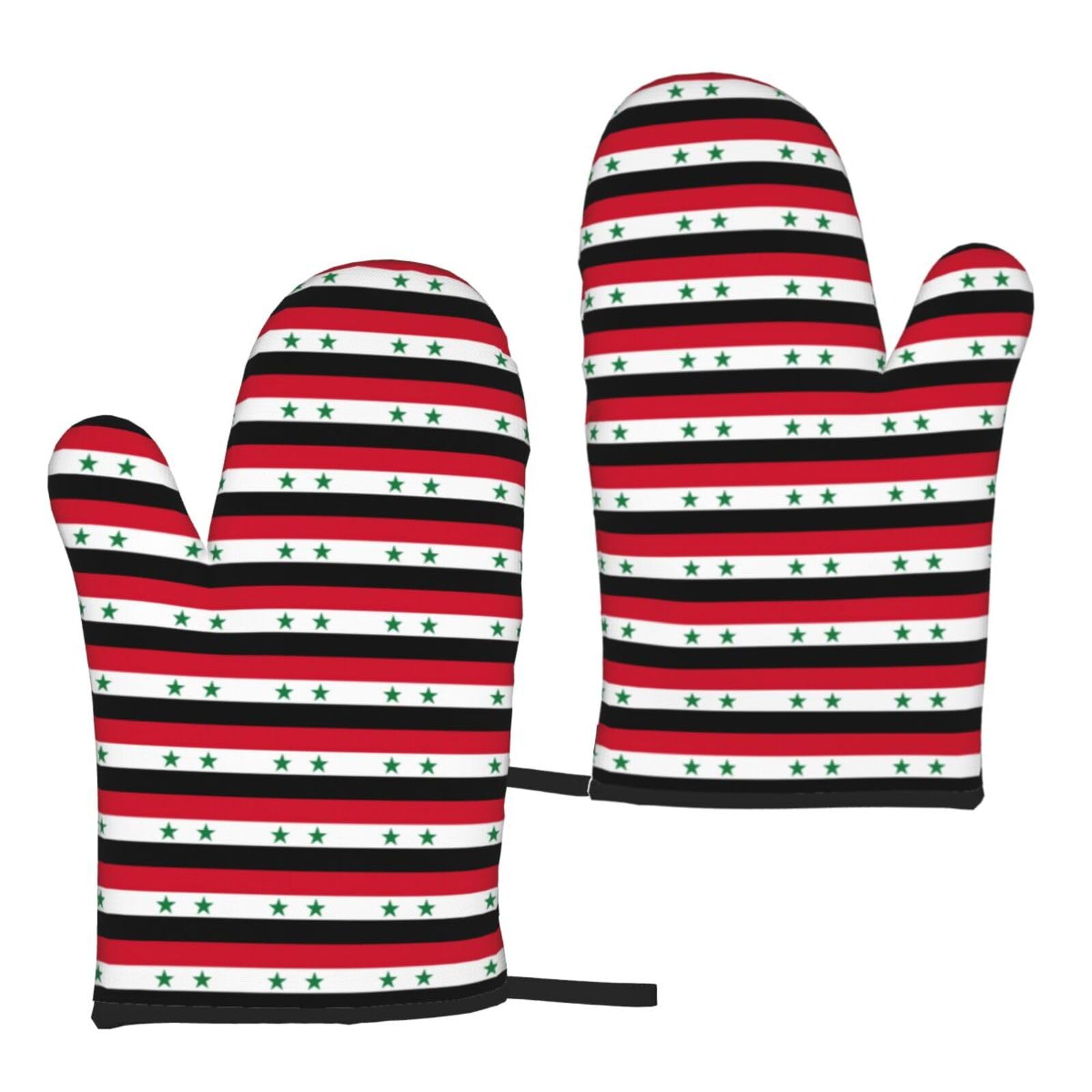 Flag Of The Syrian Arab Republic Print Women Men Universal Fit Heat Resistant Oven Gloves Cooking Grilling Indoor Outdoor