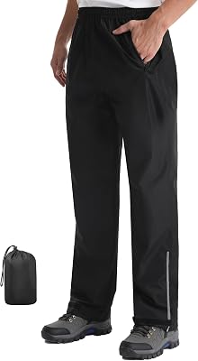 iCreek Men's Packable Rain Pants Waterproof Lightweight Over Pants Windproof Outdoor Pants for Fishing Golf Hiking
