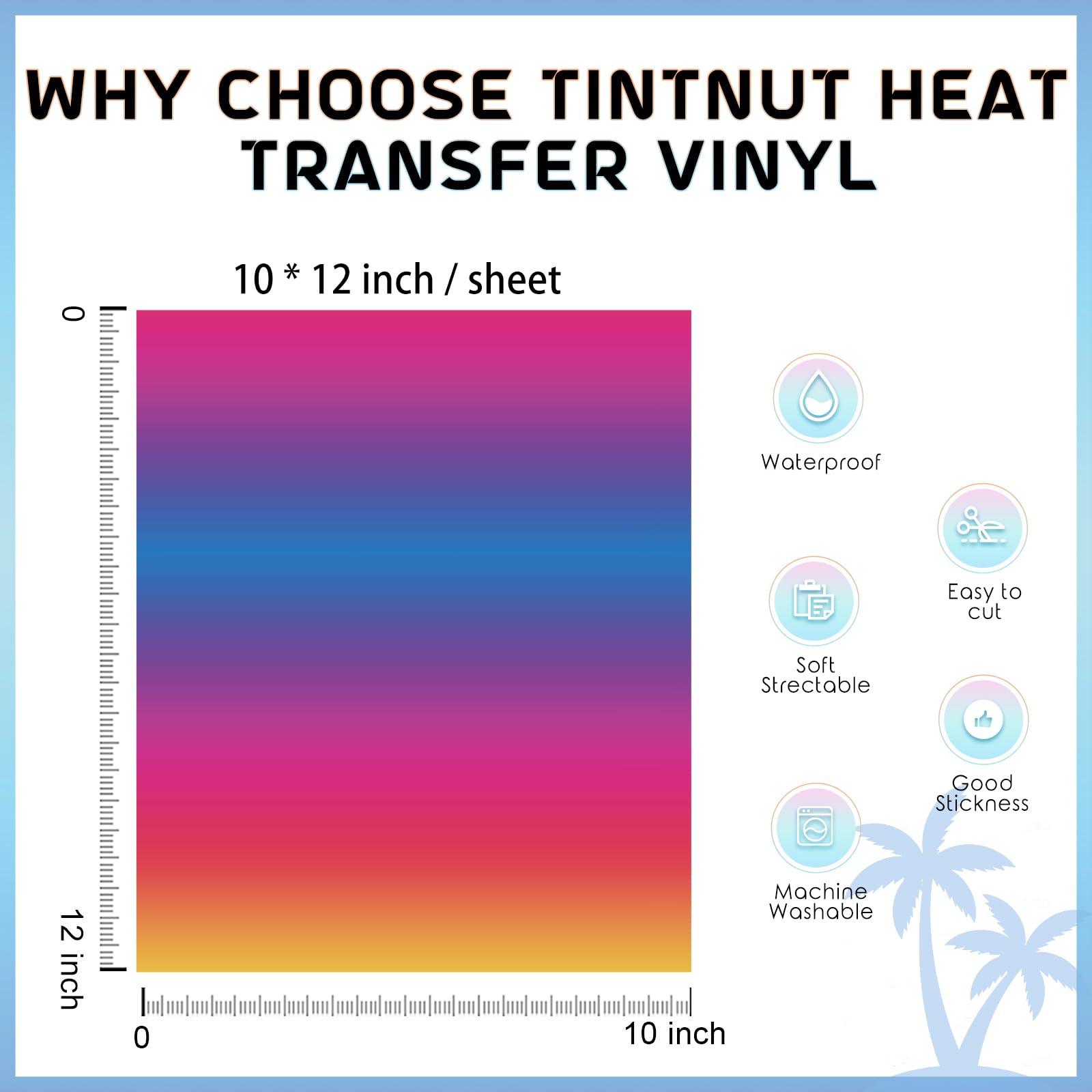 Tintnut Vinilo de transferencia de calor degradado, 12 hojas de 12 x 10 pulgadas, vinilo de transferencia de calor degradado brillante arcoíris HTV para camisetas, vinilo HTV estampado compatible con