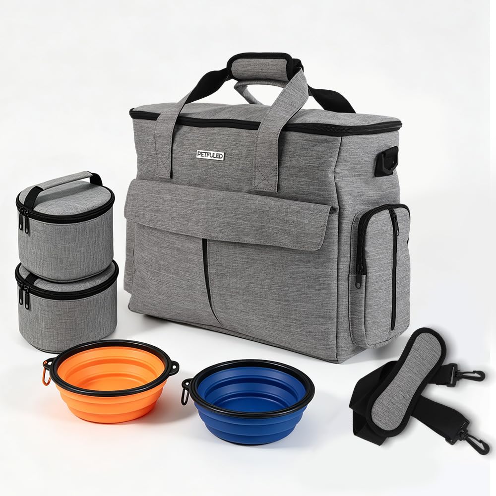 Bolsa de viaje para perros impermeable con bolsillos multifuncionales y alfombrilla gris