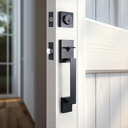 Miniatura 8 de dairazan Moderna manija de puerta delantera de latón satinado  Cerradura de puerta de entrada con cerrojo de un solo cilindro, juego de palanca de