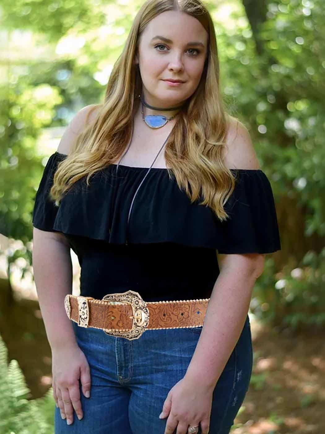 Yalice Brown Western Belt for Women Cowboys Cowgirls Belts Vintage Country Leather Belt with Buckle - Image 6