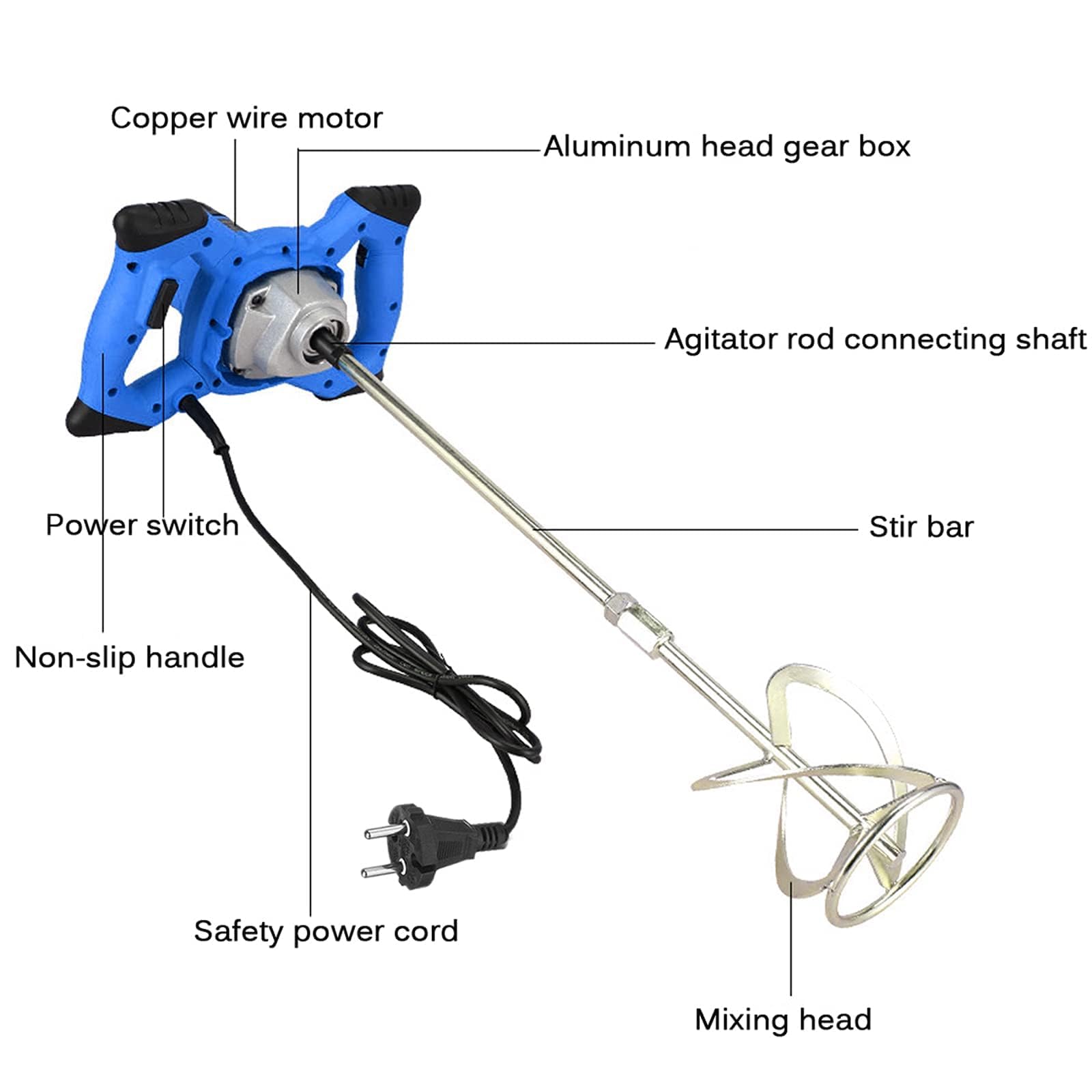 Banas Agitatore 2600W Agitatore per malta, Agitatori manuali a 6 livelli Agitatore per miscelatore Agitatore per malta Calcestruzzo, Blu; Durevole e adatto a un'ampia gamma di materiali