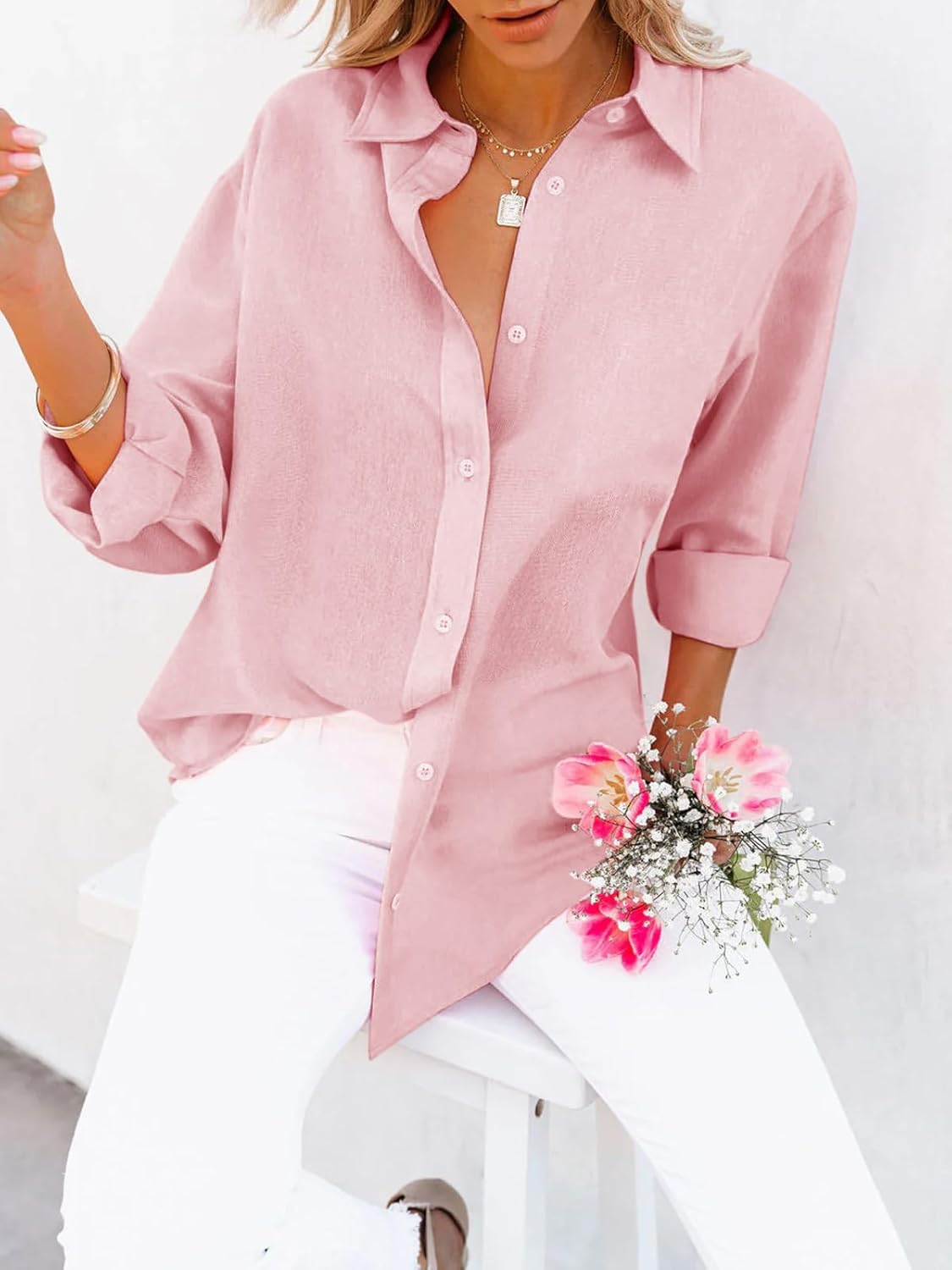 siliteelon Button Down Shirts for Women Dress Shirts Cotton Long Sleeve Collared Blouse Work Business Casual Tops - Image 2