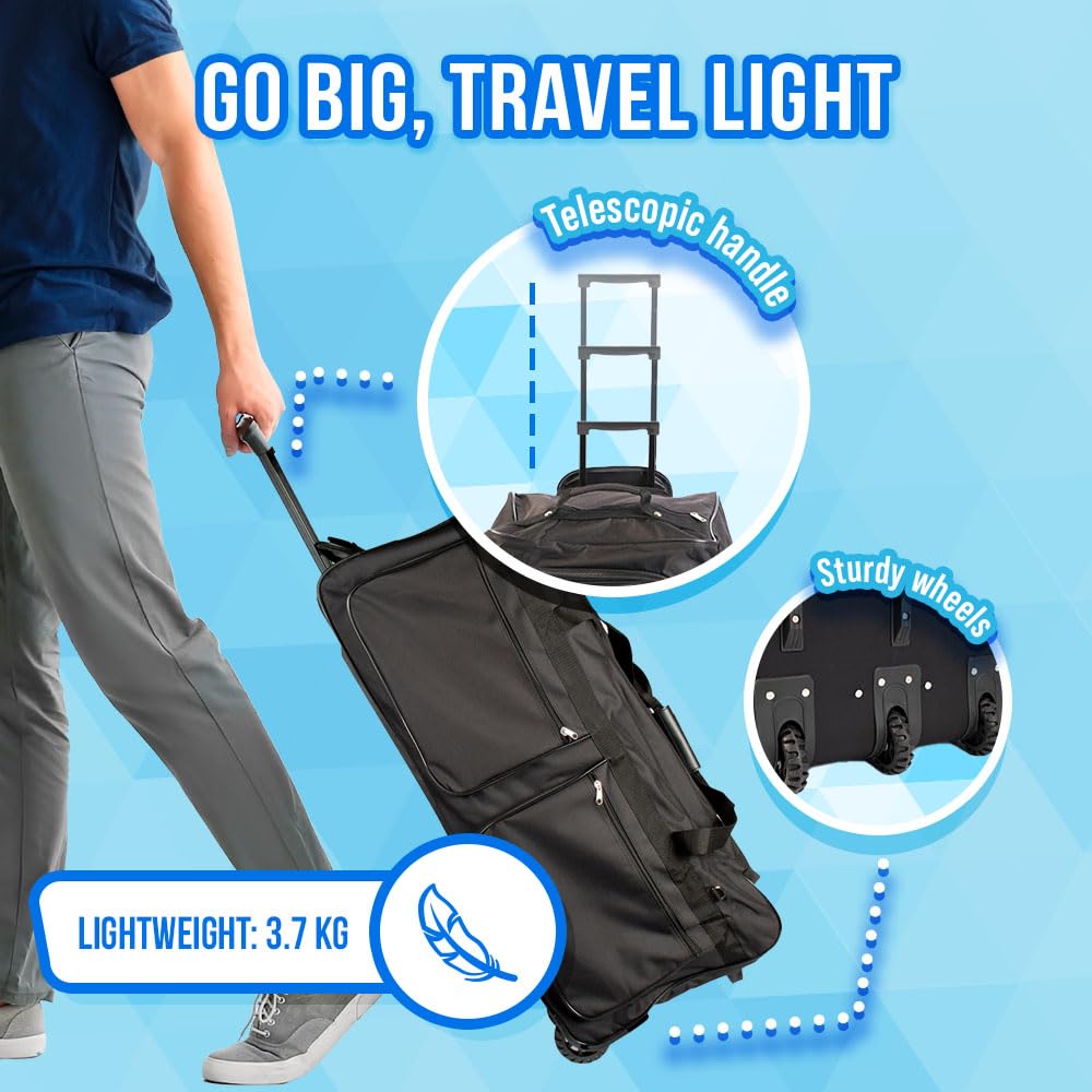 XXXL torba na kółkach 182 l, z 3 rolkami, czarna, walizka podróżna na kółkach, czarny, 88x 45x 46, torba podróżna