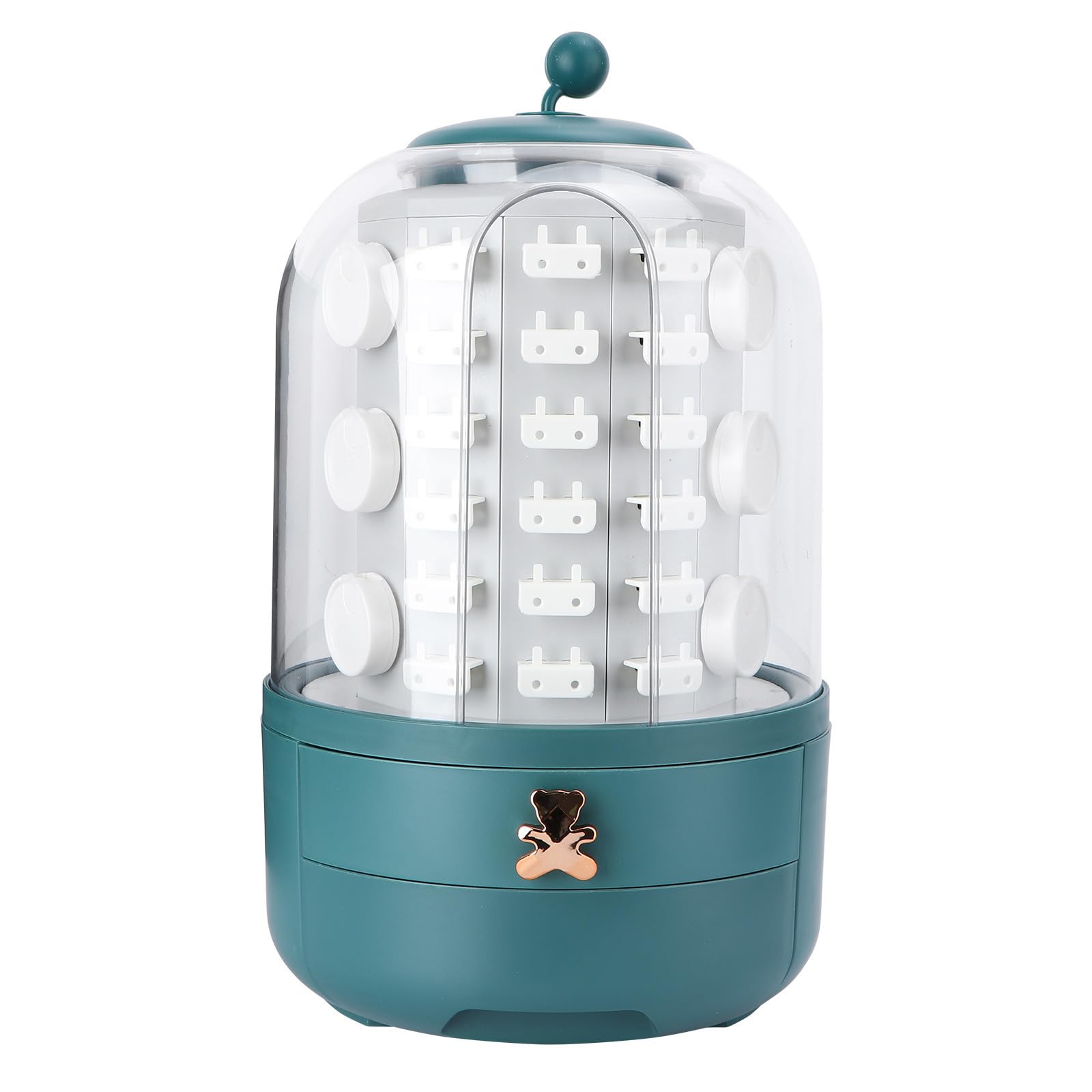 Caja de Anillos Contenedor de Joyas Joyero Giratorio Verde de ABS, Gran Capacidad, Organizador de Cosméticos para Tocador