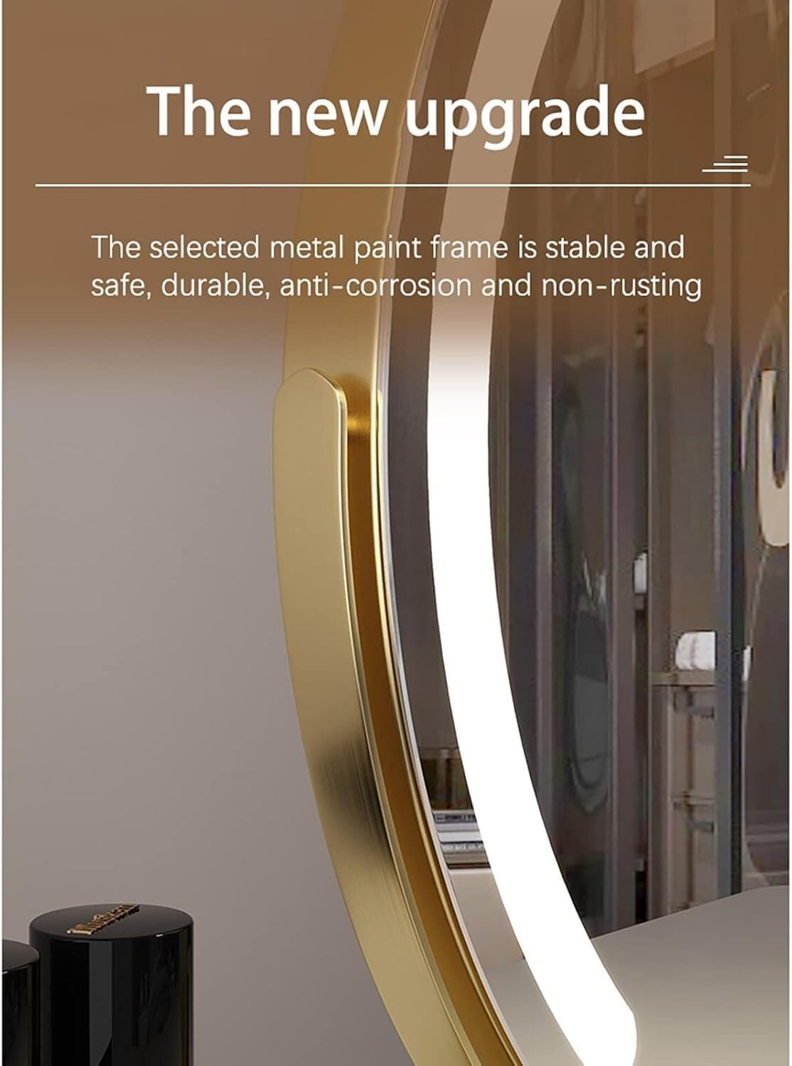 Schminkspiegel mit Beleuchtung, Beleuchtung einstellbar, 360° drehbar, Smart-Spiegel mit induktivem Touch-Schalter, Tischspiegel für Schlafzimmer und Ankleidezimmer(Silver,50x50cm)