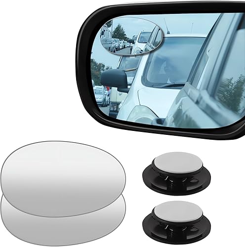 2 espejos de punto ciego, ovalados, ultrafinos, sin marco, de cristal HD, convexo, con palo ajustable de gran angular para coches, SUV y camiones,