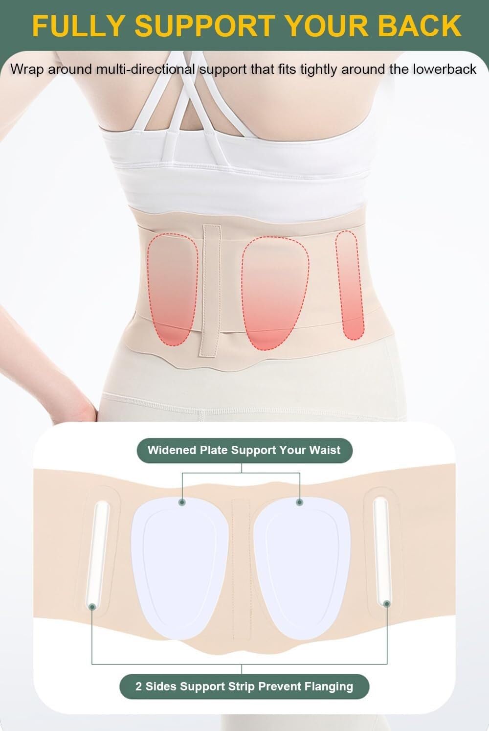 Fascia Lombare Cintura di Supporto Lombare Leggera E Traspirante for Lo Sport Cintura Schiena(Beige,M)