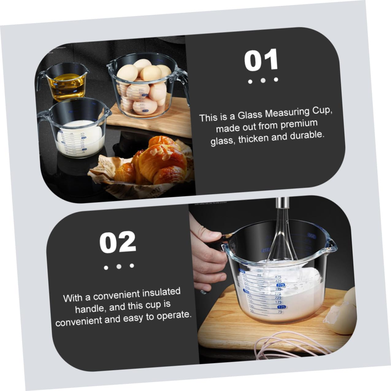 Hitzebeständiger Glas messbecher mit Skala Bruchfest Ergonomischer Griff Präzises Küchen backwerkzeug für Milch und Flüssigkeiten Robustes Kochzubehör für Haushalt und Gastronomie