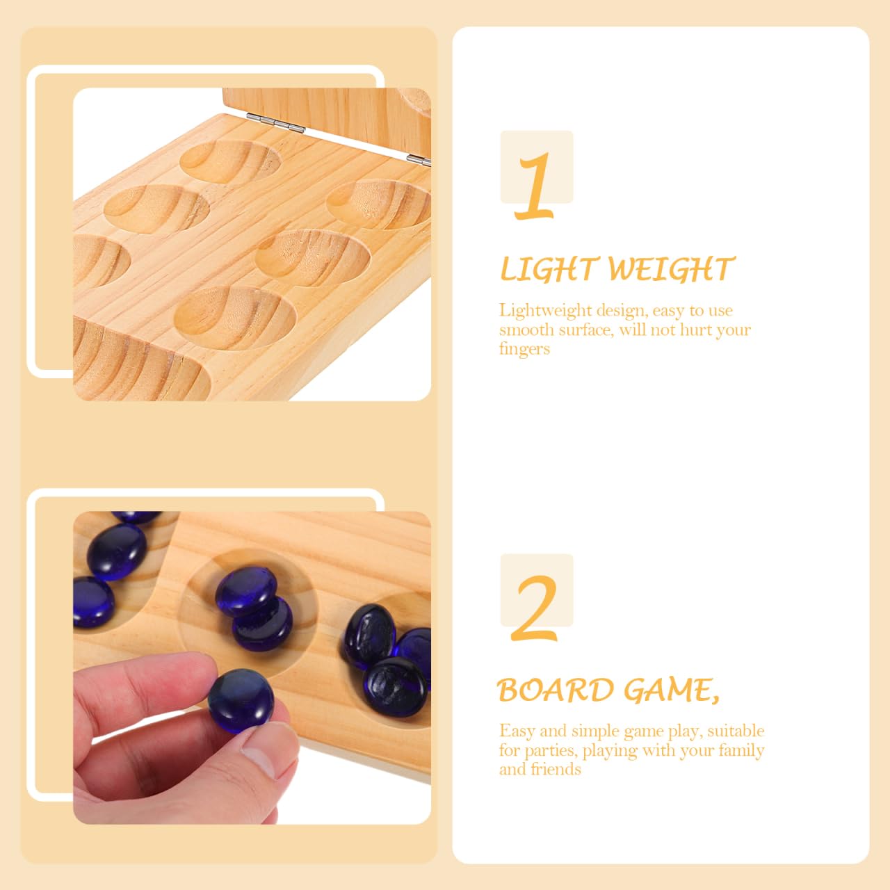 Foldable Wooden Mancala Board Game: Pine Wood Gemstone Marbles Set - Image 4