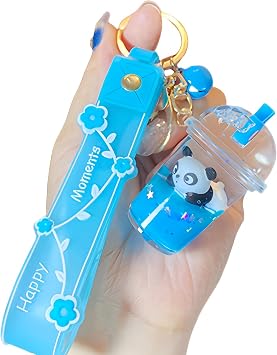 Cute Keychain Animal Liquid Floating Kawaii Keychains Backpack Pendant Charm Wristlet Key Ring for Girl Women, H. Panda B-blue, 5 * 3 * 3.7 cm