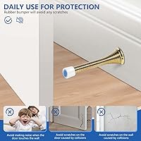 Vista 4 de Paquete de 12 topes de puerta de resorte de 3 1/4 pulgadas, flexibles y resistentes, con puntas de parachoques de goma a prueba de óxido (dorado)