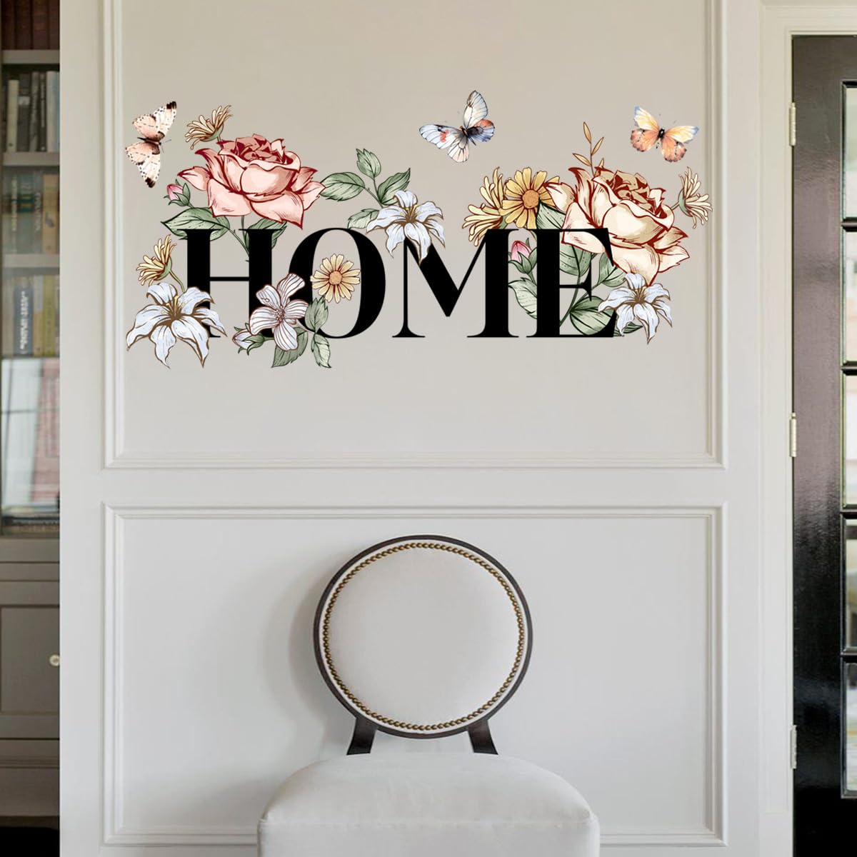 FUFUQUARE Home Letter Wall Stickers Elegant Flowers Butterfly Wall Art Decals Peel and Stick for Home Door Nursery Living Room Bedroom - Image 3