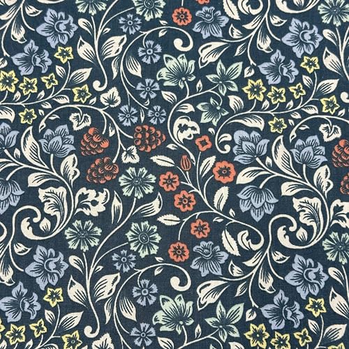 MAGAM-Stoffe Josefine Blumen Baumwollstoff aus Frankreich ÖKO-TEX Meterware 50cm (Blumenranken blau)