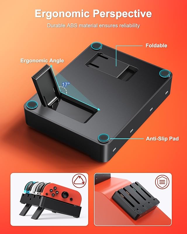 FYOUNG Nintendo Switch Töltőállomás Joy-Con Kontrollerekhez - Kompatibilis Switch 2 (2025) / Switch 1 (2017) / OLED Modellekkel - Kompakt Ho