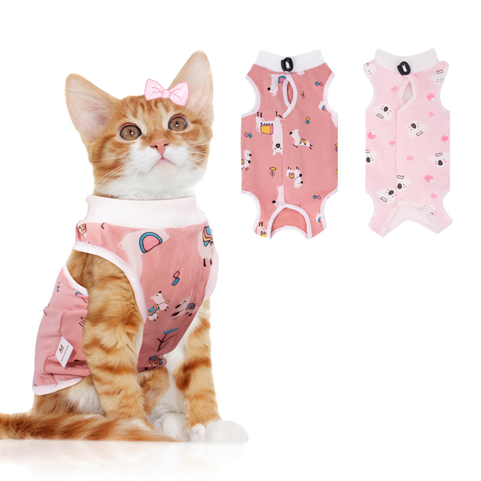 2 PCS Cat Recovery Suit for Spay Abdominal Wounds Cat Onesie for Cats After Surgery Recovery Suit Female Breathable E-Collar Alternative Kitten Onesie Anti Licking — image 1